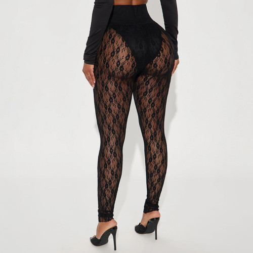 Hollow solid color fishing net socks lace leggings