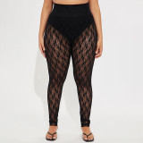Hollow solid color fishing net socks lace leggings
