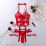 Metal button lace see-through underwear separable set