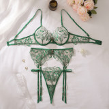 Embroidered underwire gathered see-through lingerie separable set