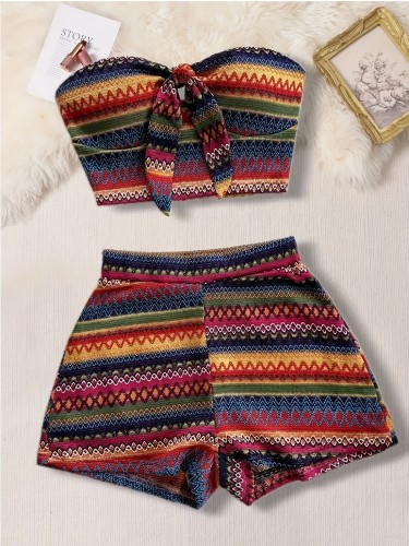 Corset and high-waisted textured shorts set