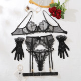 Lace-up hollow-out backless bra set, including underwear and pantyhose, five-piece set