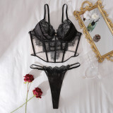 Perspective lace eyelash lace body-shaping fishbone waistband sexy underwear split set