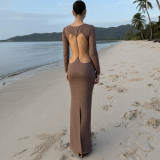 Hot-fix rhinestone tight-fitting backless dress