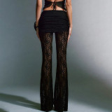 Perspective lace patchwork low waisted slightly flared pants