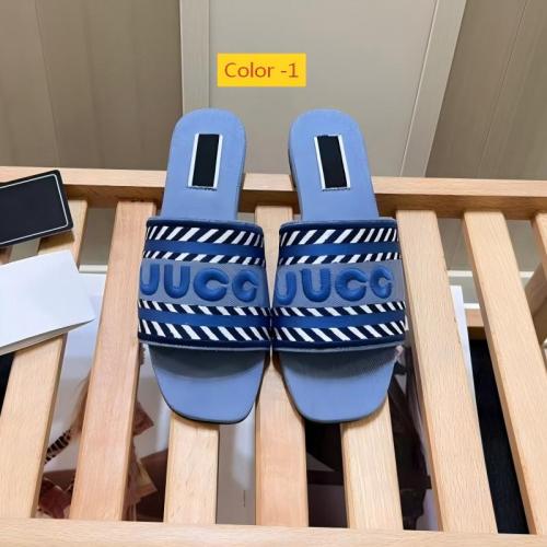Color blocked flat one character slippers embroidered with letters, cool slippers