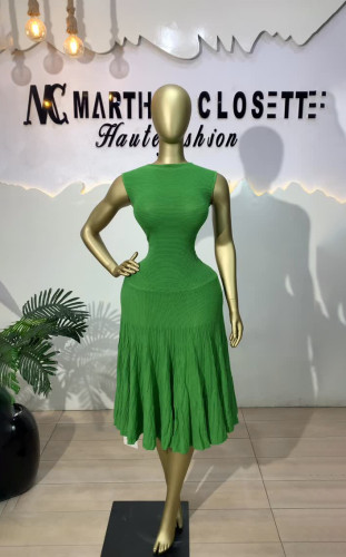 Wrinkled patchwork sleeveless knitted dress