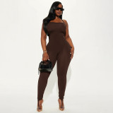 Hanging neck strap, backless, solid color, elastic, hip hugging, foot hugging jumpsuit