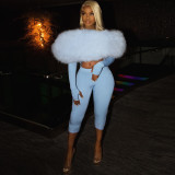 Plush patchwork tight fitting umbilical jumpsuit