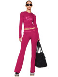 Printed hooded long sleeved thumb button micro horn two-piece set