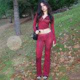 Cardigan top high waisted tight printed pants set