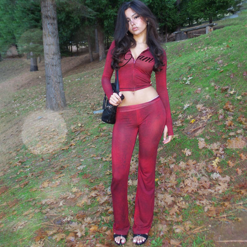 Cardigan top high waisted tight printed pants set
