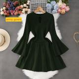 Horn sleeve knitted dress with hollow waist and pleated skirt