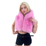 Fur zipper hooded sleeveless crop top short jacket