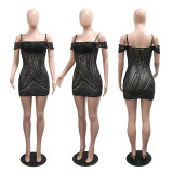 Strap sequin wrapped hip dress short skirt
