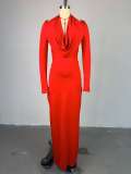 Pile collar, high waist, hip hugging dress, long skirt