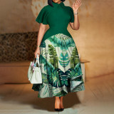 Flip collar ruffle sleeve skirt, large swing skirt, plus size dress
