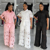 Hollow lace wide leg strap set, two-piece set