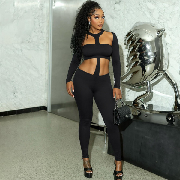 Waist hanging neck jumpsuit pants