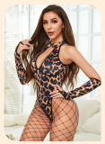 Stocking leopard print hollowed out three piece set, fun and integrated set