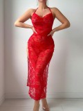 Ultra thin mixed color see through lace hip hugging one-piece lingerie