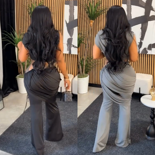 Sleeveless crop top and pants two-piece set