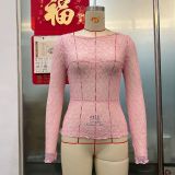 Perspective lace mesh T-shirt with wavy edges and a slightly translucent short top