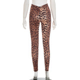Leopard print high waisted tight pants
