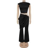Sleeveless crop top and pants two-piece set