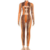 Hollow out digital printed tight jumpsuit