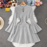 Horn sleeve knitted dress with hollow waist and pleated skirt