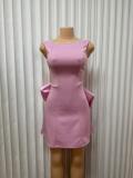 Pearl bow waist cinched backless A-line dress