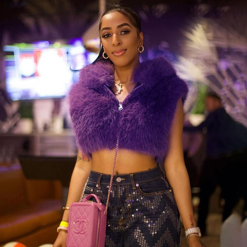 Fur zipper hooded sleeveless crop top short jacket