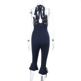 Deep V-vest jumpsuit sleeveless hanging neck jumpsuit