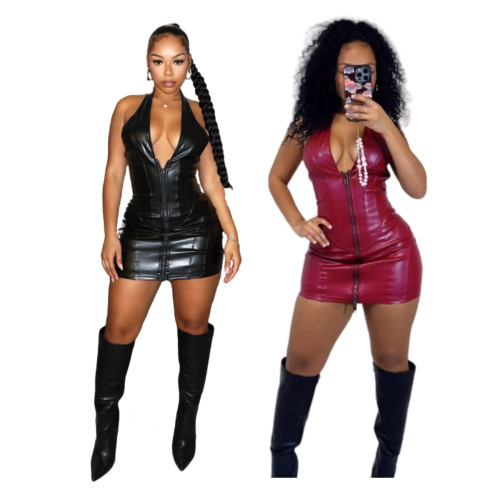 Hanging neck elastic sleeveless dress