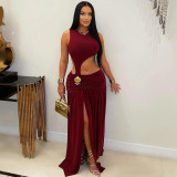 Sleeveless open cut dress with exposed navel