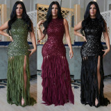 Bead mesh patchwork dress