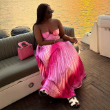 Strap, strapless, lace up, pleated, oversized swing dress