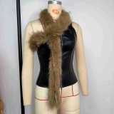 PU leather chest wrapped fishbone corset waist cinching vest
