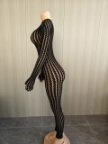Sexy jumpsuit with sheer stockings, tight fitting and sensual, seductive jumpsuit