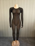 Sexy jumpsuit with sheer stockings, tight fitting and sensual, seductive jumpsuit