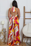 Sleeveless backless strap deep V-wide leg jumpsuit