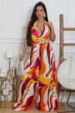 Sleeveless backless strap deep V-wide leg jumpsuit