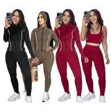 High stretch fitness suit running three piece set