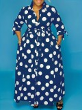 Large size shirt long sleeved polka dot printed dress TB5172