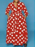 Large size shirt long sleeved polka dot printed dress TB5172