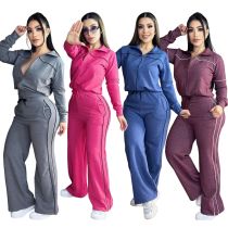 Embroidered letter zipper hoodie with multiple pockets and ankle binding pants set
