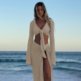 Hollow out long sleeved knitted two-piece set