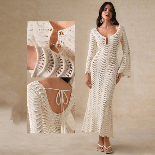 Knitted beach bikini swimsuit, cover up dress
