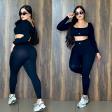 Letter high waisted yoga pants solid color sports yoga set